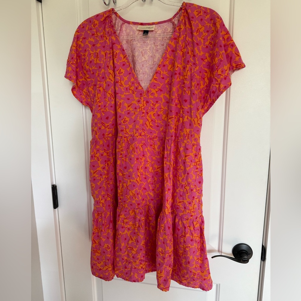 Universal Thread pink and orange floral linen blend dress sz XL